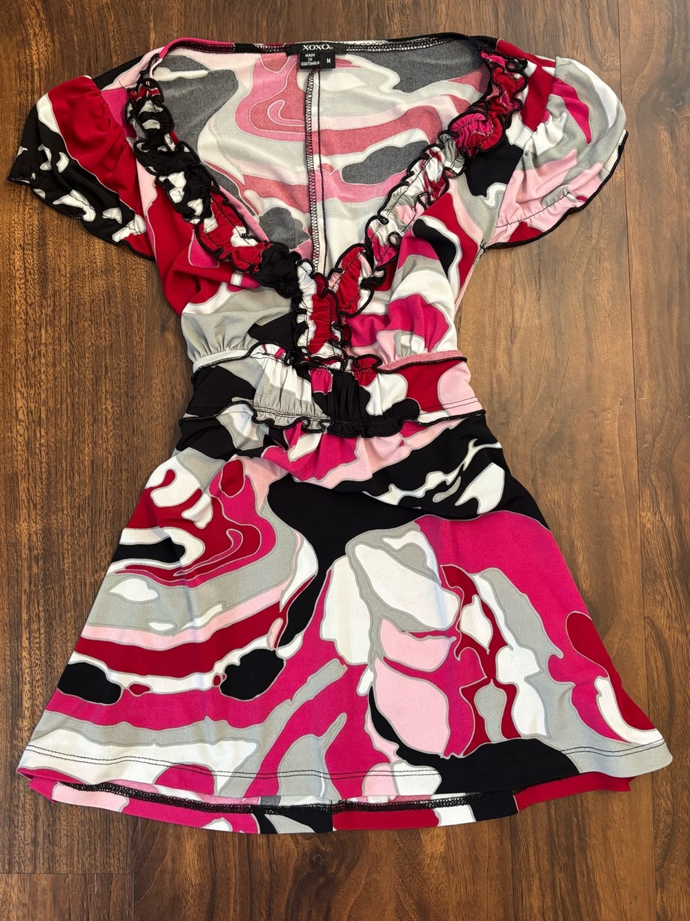 XOXO Y2K V-Neck Babydoll Top with Ruffle Details